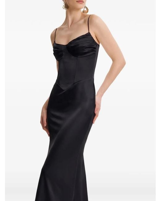 Framboise Black Pavia Corset-Style Satin Maxi Dress