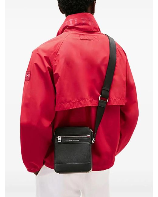 Tommy Hilfiger Black Textured Leather Crossbody Bag for men