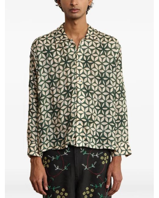 HARAGO Green Bead-Embellished Geometric-Print Shirt for men