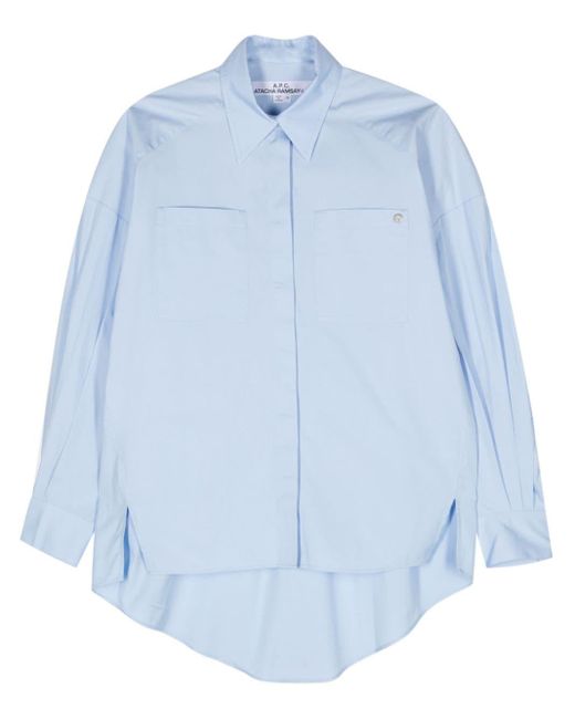 A.P.C. Blue High-Low Hem Poplin Shirt