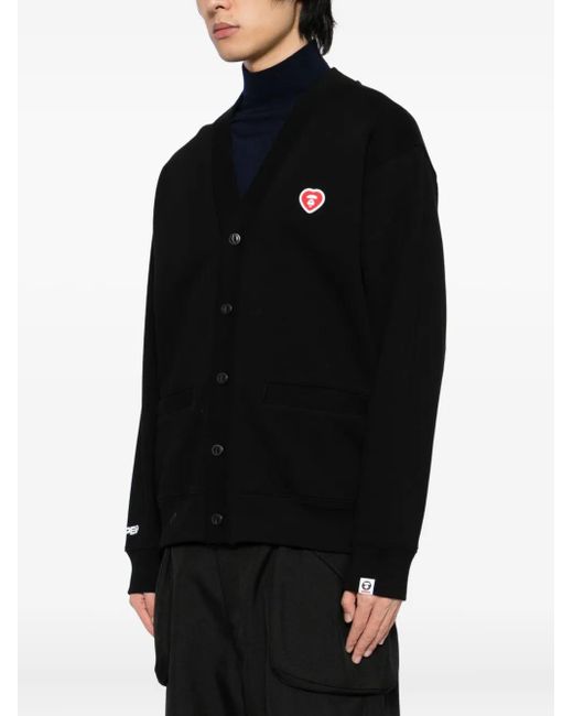 Aape By A Bathing Ape Black Logo-Appliqué Button-Up Sweatshirt for men