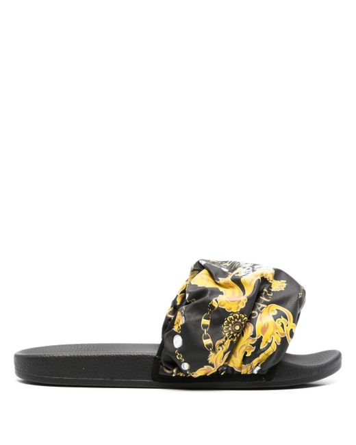 Versace Jeans Black Chain Couture-print Padded Slides
