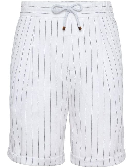 Brunello Cucinelli Gestreifte Shorts aus Leinen in White für Herren