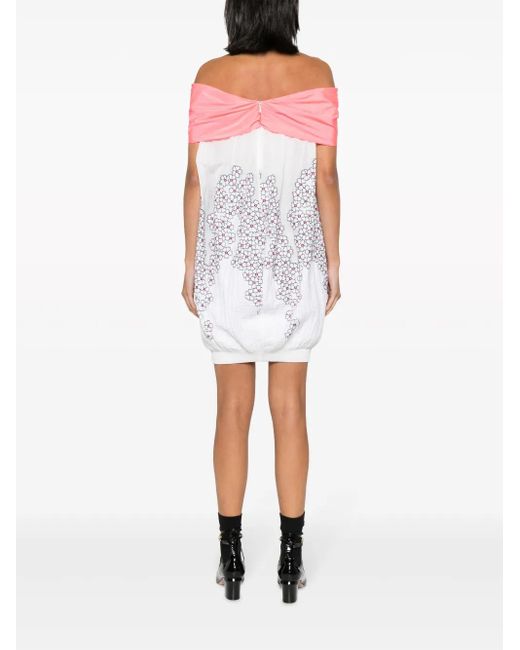 Gemy Maalouf White Off-Shoulder Floral-Print Dress