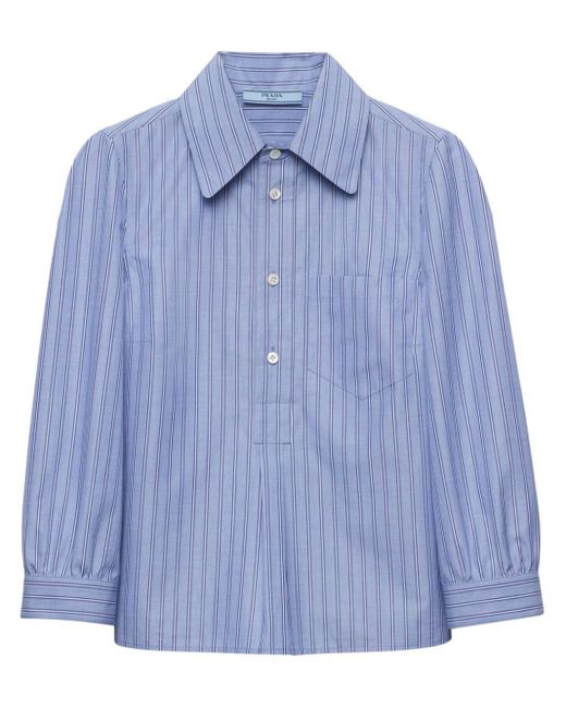 Striped cotton shirt Prada en coloris Blue