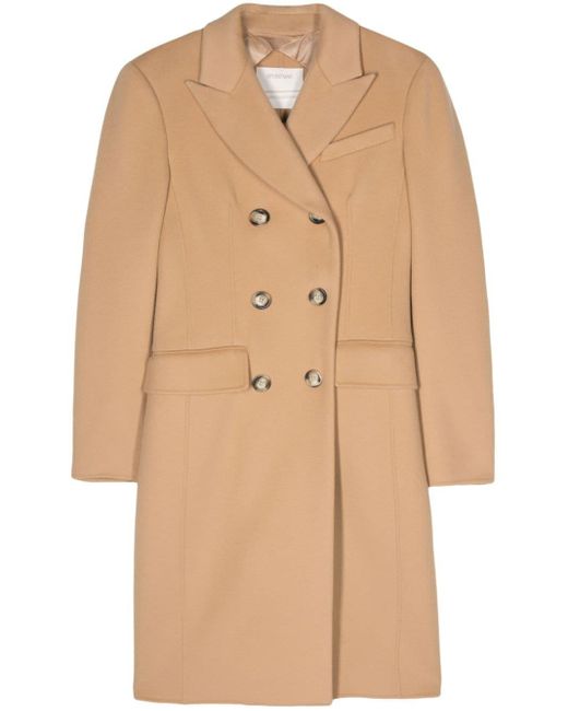 Sportmax Natural Double-breasted Wool Coat