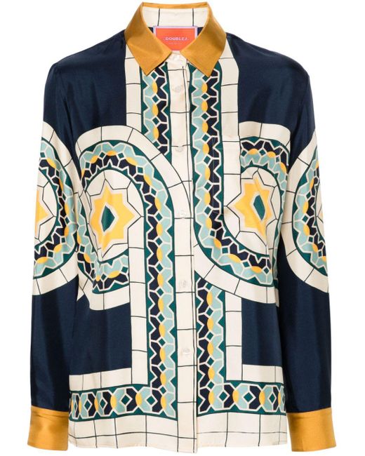 LaDoubleJ Blue Geometric-pattern Silk Shirt