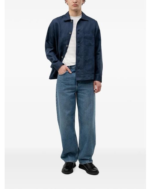 Boss Blue Button-Up Patch-Pocket Jacket for men