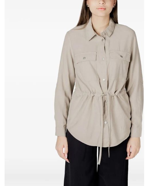 ONLY Natural Drawstring-Waist Button-Front Shirt