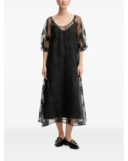 Stine Goya Black Polka-Dot Midi Dress