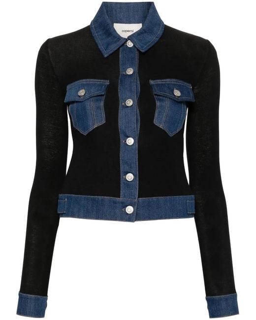 Coperni Blue Denim-Trim Ribbed Shirt