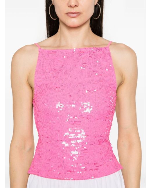 P.A.R.O.S.H. Pink Sequin-Embellished Open-Back Top