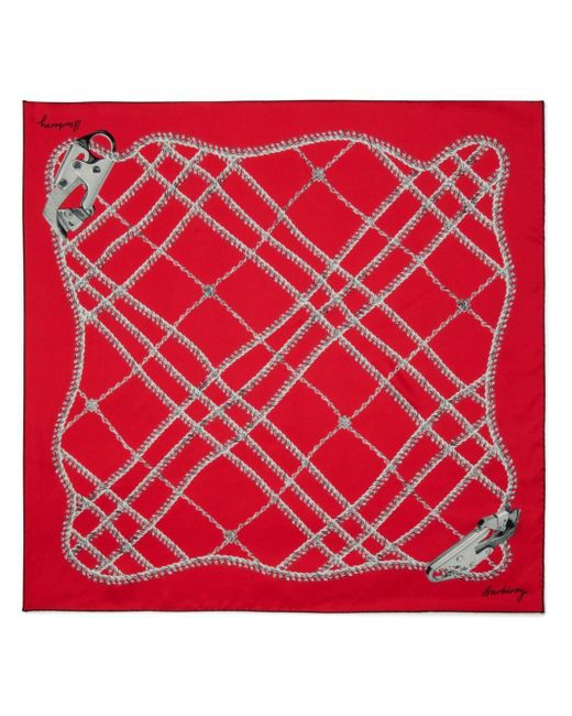 Burberry Red Chain Check-print Silk Scarf