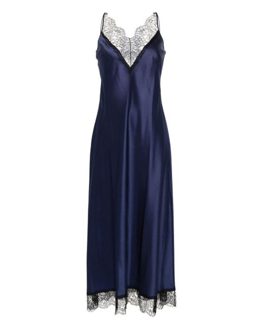 Carine Gilson Blue Lace-detail Silk Nightdress