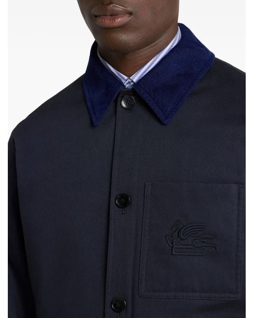 Etro Blue Logo-Embroidered Jacket for men