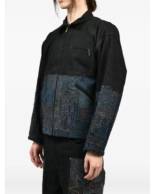 Dear BORO Blue Zip-Fastening Patchwork Jacket for men