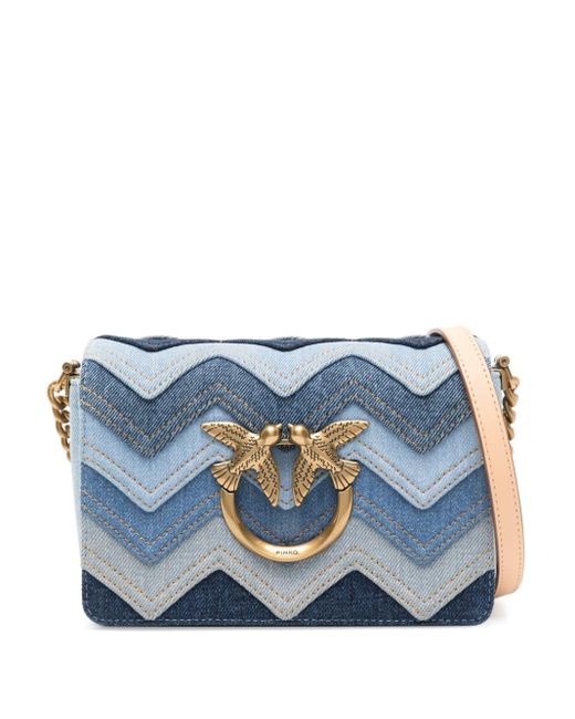 Pinko Blue Mini Love Click Denim Shoulder Bag