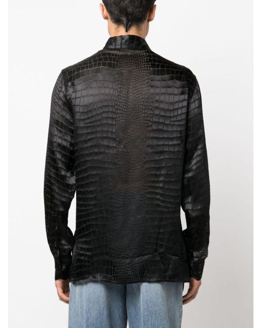 Camisa con efecto de piel de cocodrilo Versace de hombre de color Black