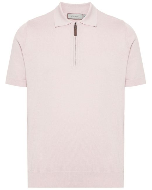 Canali Fijngebreid Poloshirt in het Pink voor heren
