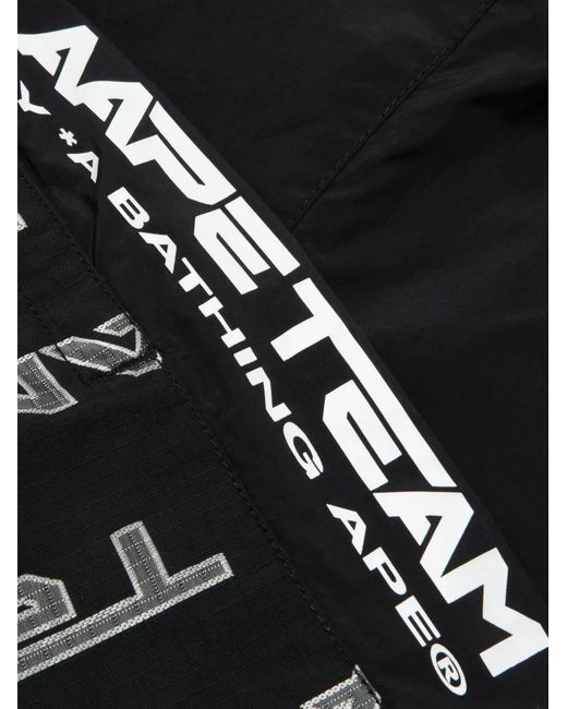 Aape By A Bathing Ape Black Moonface-Patch Monogram Track Pants for men