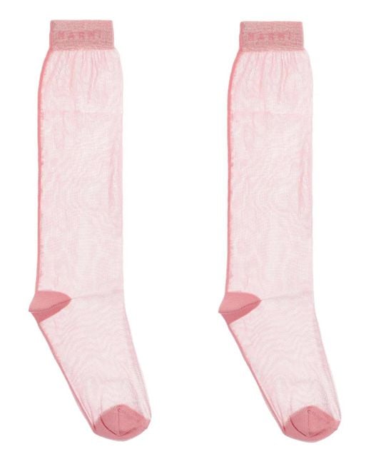 Calzini Semi Trasparenti Con Logo di Marni in Pink