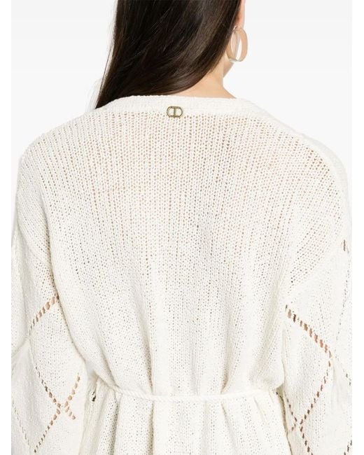 Twinset White Diamond-Pattern Cardigan