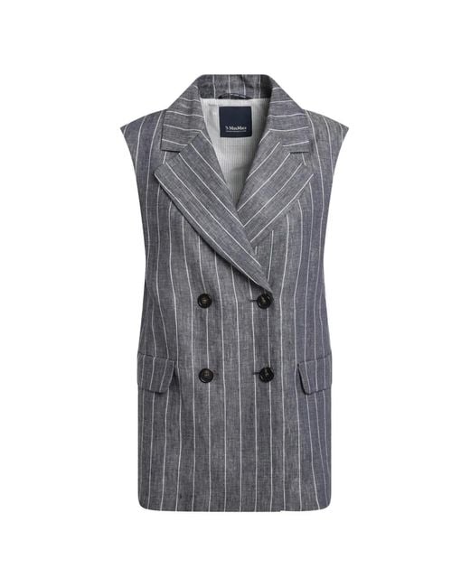Max Mara Gray Striped Button Vest