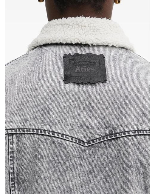 Aries Gray Sherpa-Collar Denim Jacket for men