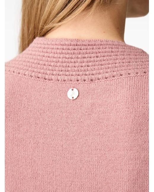 Joseph Ribkoff Pink Ribbed-Knit Button-Up V-Neck Cardigan