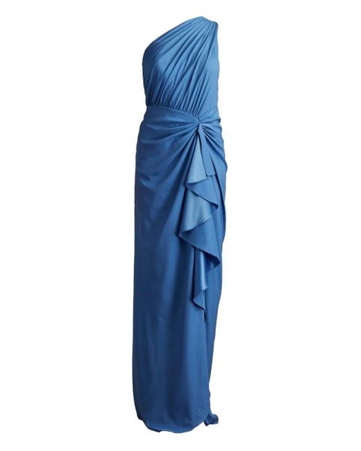 Tadashi Shoji Lena Gedrapeerde Avondjurk Met Ruches in het Blue
