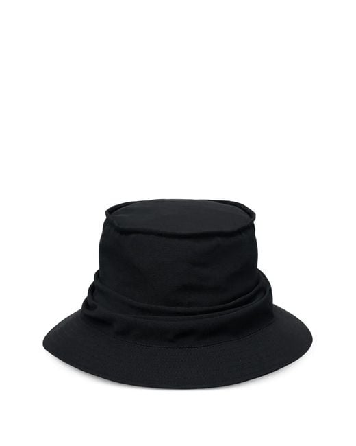 Yohji Yamamoto Black Draped-Embellishment Bucket Hat for men
