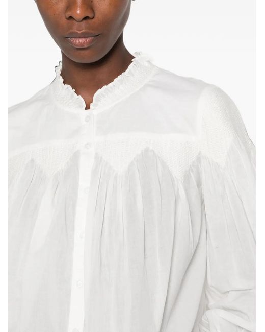 Ba&sh White Tonia Smocked Ruffled Blouse