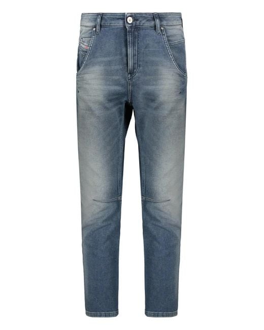 DIESEL Blue Washed Effect Five-Pocket Jeans