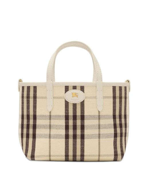 Burberry Natural Small Bloomsbury Grained-Leather Reversible Check Tote Bag