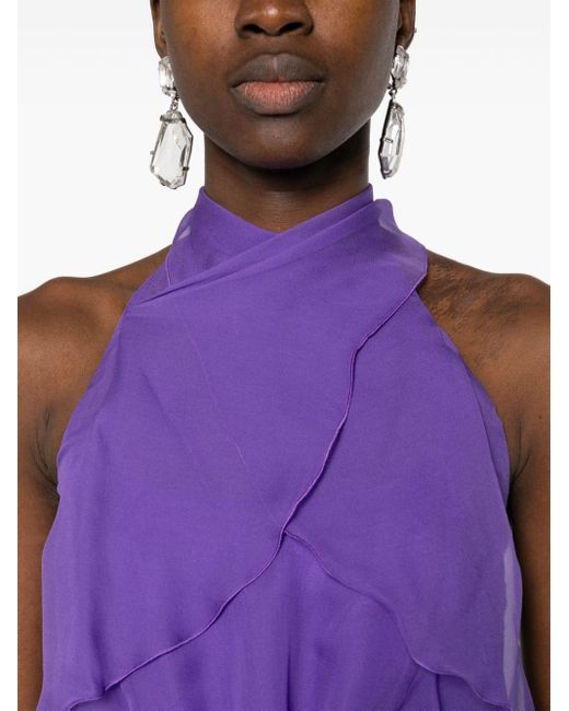 Alberta Ferretti Purple Ruffled Halterneck Mini Dress