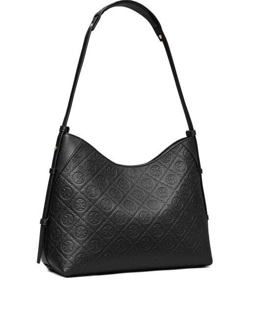 Tory Burch Black T Monogram Pebbled Messenger Bag