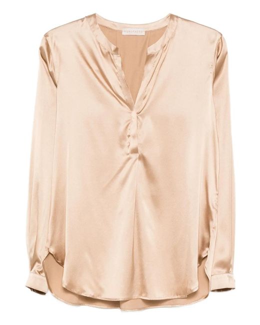 Purotatto Blue V-Neck Buttoned Blouse