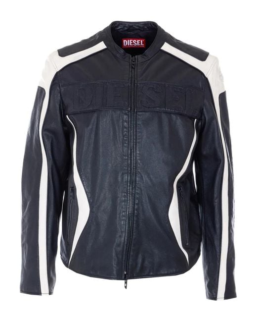 DIESEL Blue L-Adam Leather Jacket for men