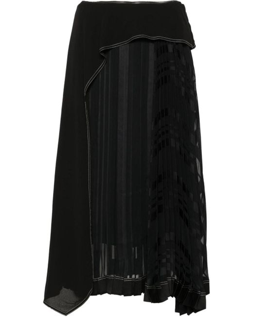 3.1 Phillip Lim Black Pleated Draped Panel Midi Skirt