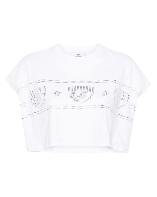 T-shirt crop à logo clouté Chiara Ferragni en coloris White