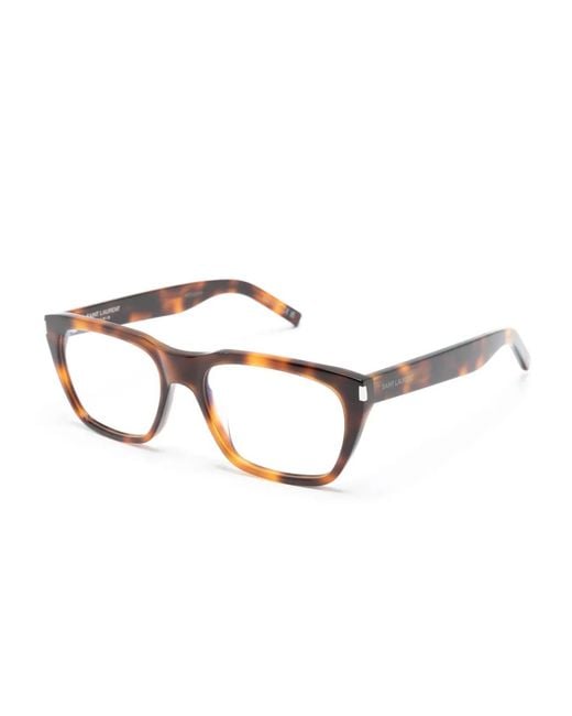 Saint Laurent Brown Tortoiseshell-Effect Square-Frame Glasses