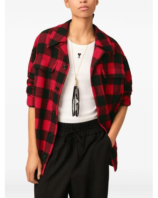 AMI Wide Checkered Wool Overshirt