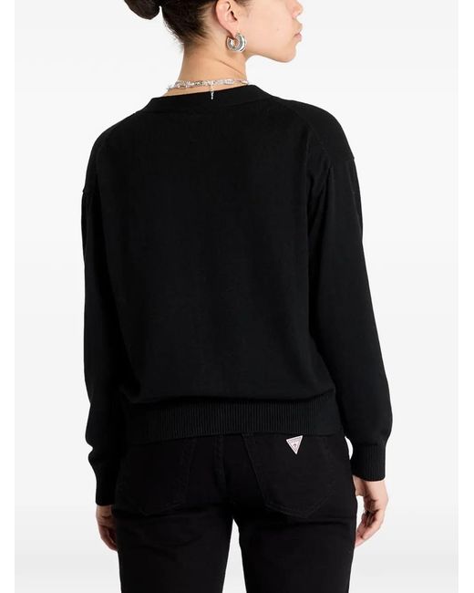 Guess Black Logo-Patch V-Neck Cardigan
