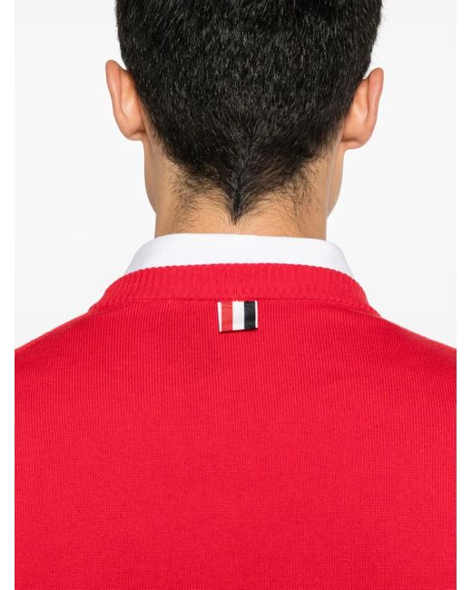 Thom Browne Red 4-Bar Cotton Jumper for men