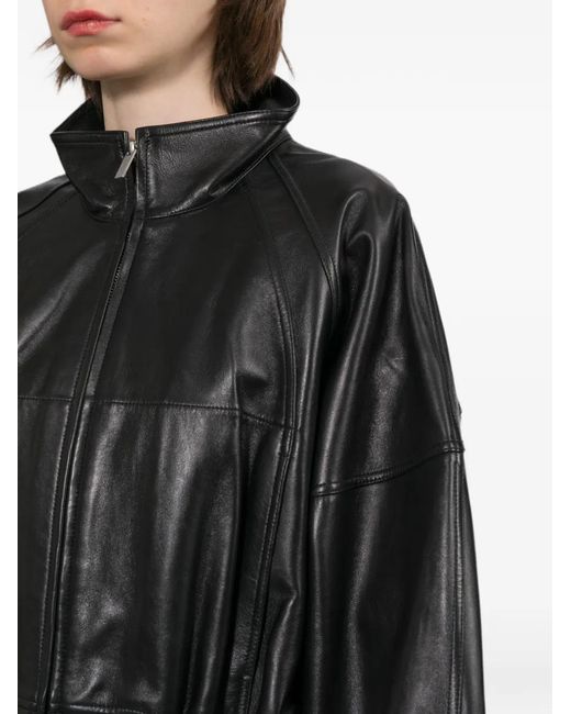 Helmut Lang Black Bonded Leather Bomber Jacket