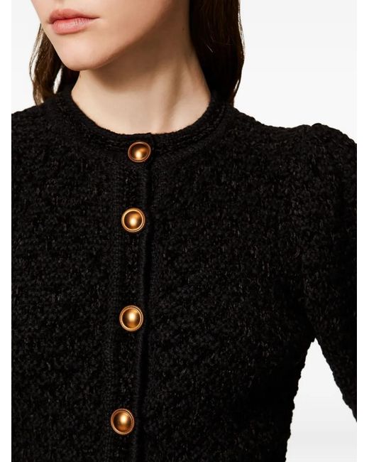 Twinset Black Puff-Sleeve Jacquard Cardigan