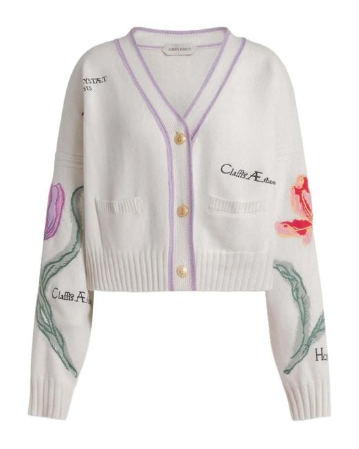 Alberta Ferretti White Floral Embroidered Cardigan