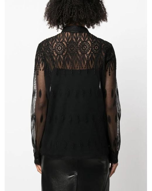 Fabiana Filippi Black Lace-Detail Semi-Sheer Shirt