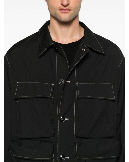メンズ Lemaire コントラストステッチ カーゴシャツジャケット Black