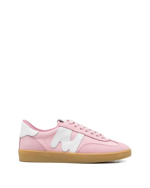 MSGM Pink Calf Leather Logo Sneakers
